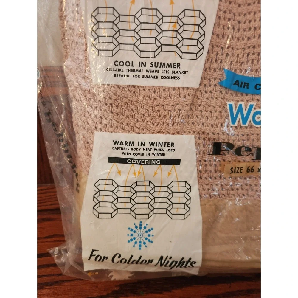 NOS Vintage Pepperell Woven Aire Blanket‎ Tan Twin Size 66x90 Sealed USA Made